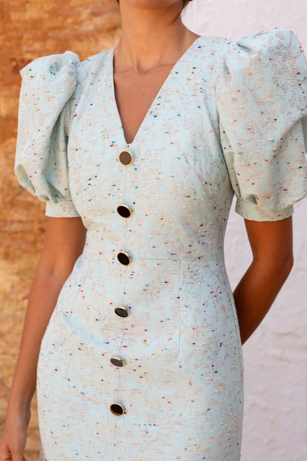 Vestido SAVINA celeste lurex